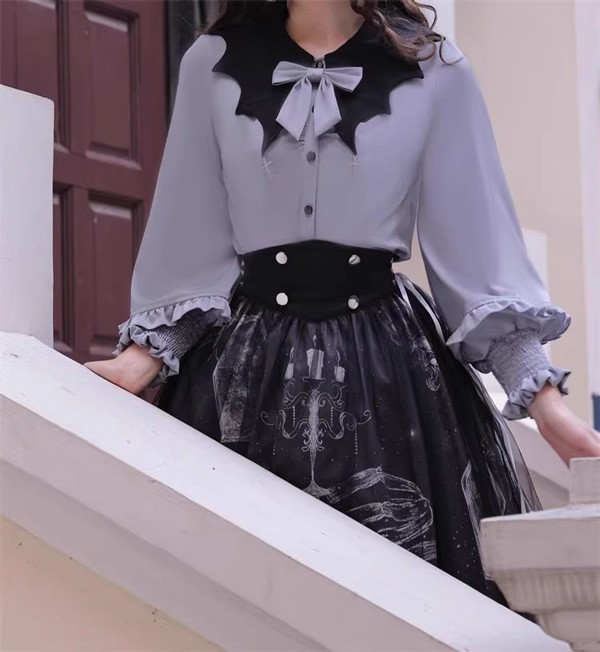 ロリータ スカート ハロウィン ドクロ柄 魔女風 コウモリ ミモレ丈