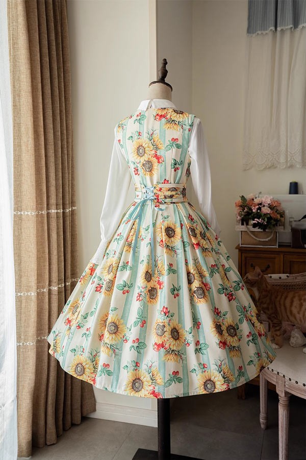 ロリータ ワンピース 花柄 レディース ゴスロリ ミモレ丈 クラロリ