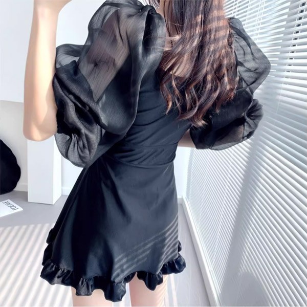 【レビュー投稿で+5%還元】ワンピース水着 水着 2点セット リボン付き パフスリーブ 七分袖 ワイヤーなし パッド付 レディース 着?せ シンプル セクシー 写真映え 撮影用 海 夏 サマー かわいい 旅行 温泉 大人 女性用 ジュニア 学生 女の子 ホワイト ブルー ブラック レビュー投稿で+5%還元】ワンピース水着 水着 2点セット リボン付き