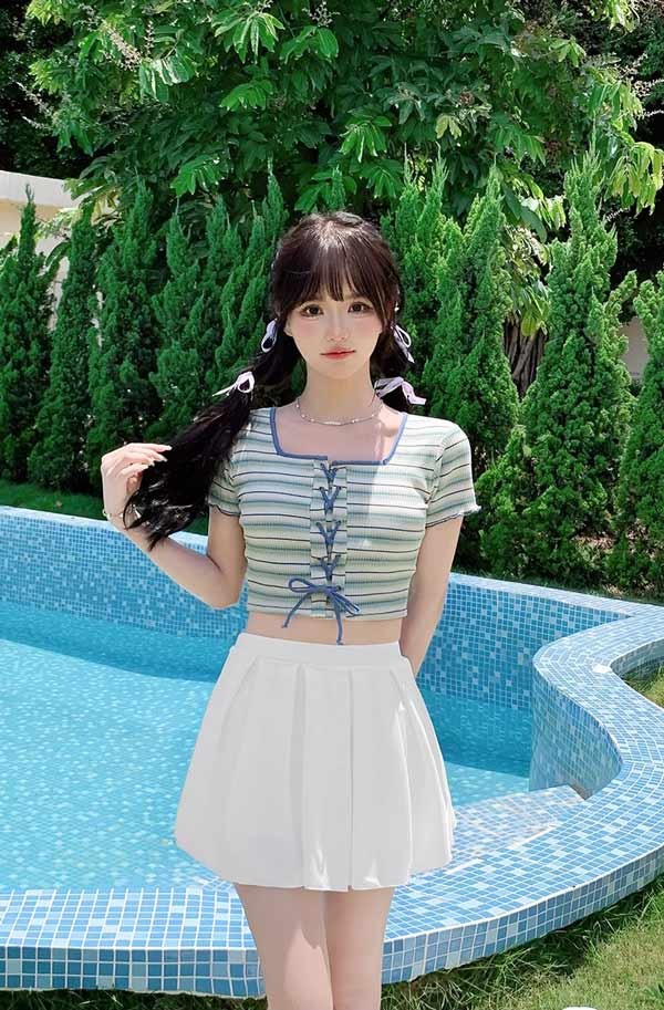 フリル ビキニ 体系カバー水着 セパレート クロス クロスバンド 体系