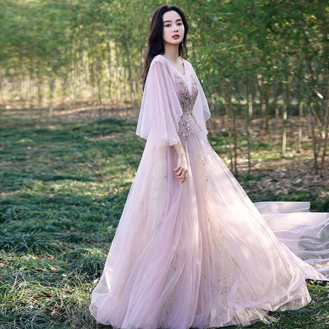 カラードレス ゆめ可愛い パフ ドレス 大人 ピアノ 発表会 ロング