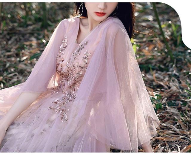 カラードレス ゆめ可愛い パフ ドレス 大人 ピアノ 発表会 ロング