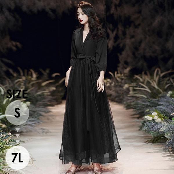 パーティードレス ロング 演奏会 袖付き ドレス 大きいサイズ 7L ぽっちゃり ブラック 黒 半袖 長袖 成人式 同窓会 大人 ピアノ 発表会 演奏会 Aライン 結婚式 ステージドレス 二次会 母親 ウエディング ハワイ ワンピース