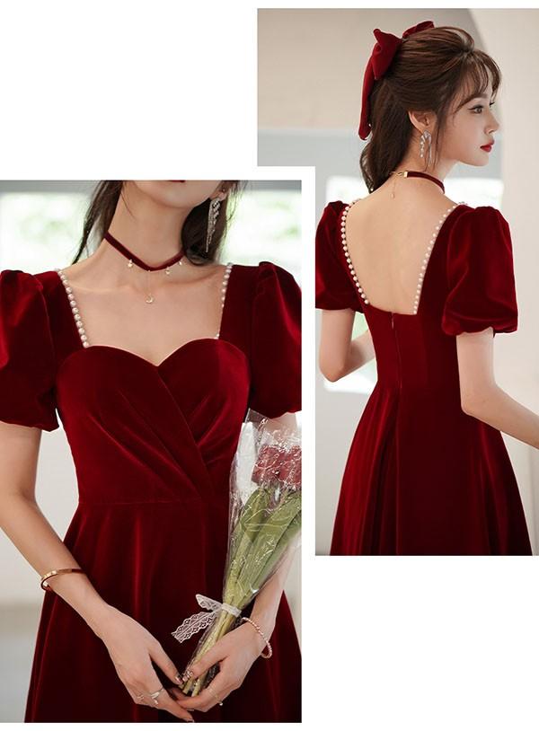 パーティードレス ロング ミモレ丈 演奏会 袖付き ドレス レッド 赤