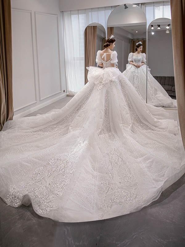 花嫁 ウェディングドレス スクエアネック プリンセスライン 白ドレス