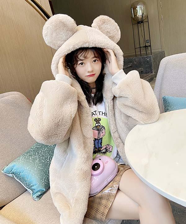 【レビュー投稿で+5%還元】もこもこコート レディース 萌え萌え系 ボアコート クマ耳 フード付き かわいい あったかコート ファーコート ふわふわ ジャケット 長袖 秋 冬 レビュー投稿で+5%還元】もこもこコート レディース 萌え萌え系
