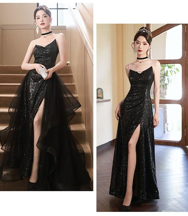 ドレス 大人 ピアノ 発表会 ロングドレス スリット入り キラキラ 演奏