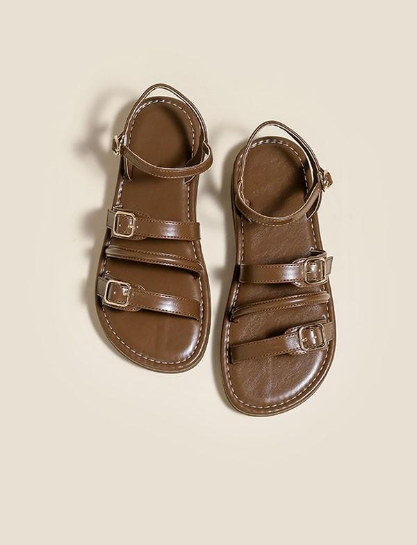 サンダル レトロ風 レディース ストラップサンダル ローヒール かかと