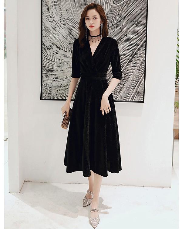 パーティードレス ミモレ丈 結婚式 ワンピース 結婚式ドレス 袖あり