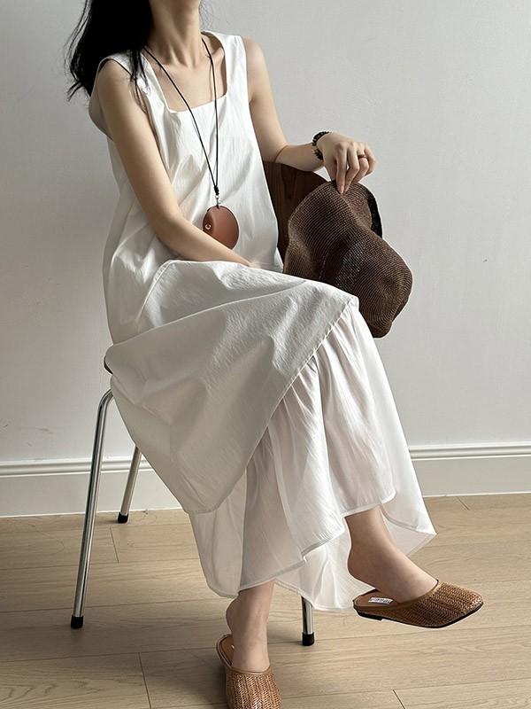 ワンピース レディース体型カバー ハイウエスト涼しい 薄手 柔らか