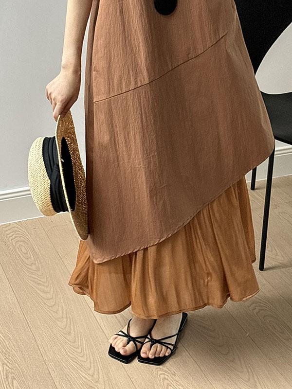 ワンピース レディース体型カバー ハイウエスト涼しい 薄手 柔らか