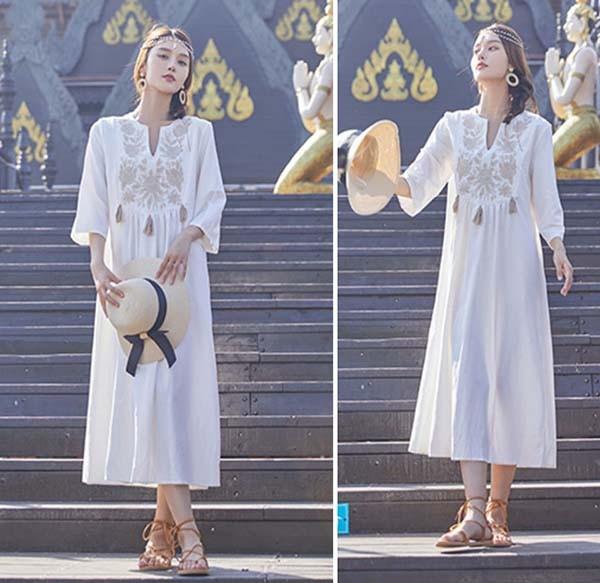 レビュー投稿で+5%還元】ハワイ リゾートワンピース マキシ丈 七分袖