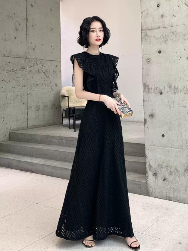 イブニングドレス 黒 お呼ばれドレス 演奏会 結婚式 お呼ばれドレス