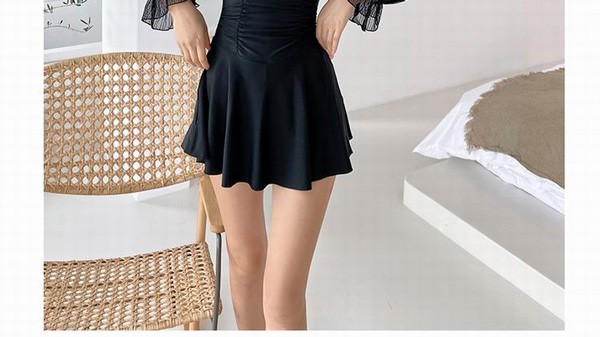 【レビュー投稿で+5%還元】水着 レディース パフスリーブ レオタード水着 パッド付 かわいい ピンク 大きいサイズ シアー袖 フリル 小胸 夏 海 ビーチ 温泉旅行 df035x0x0l9