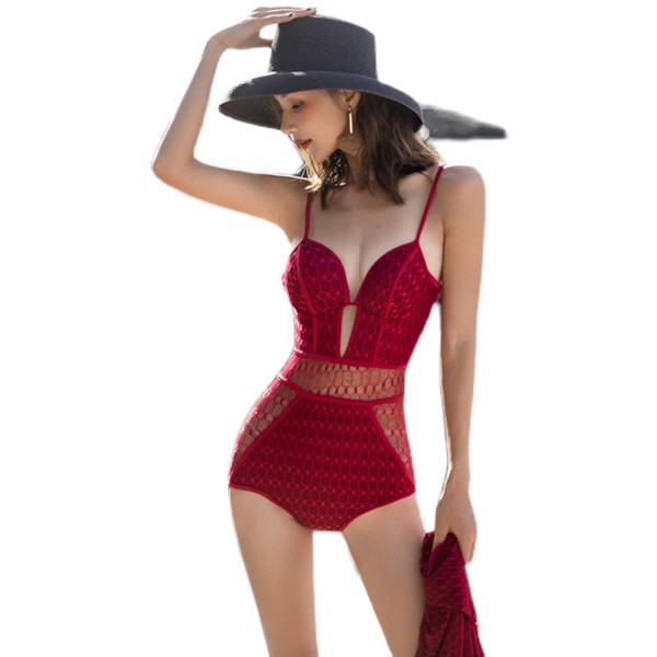 ワンピ単品でもOK！更にパレオと合わせて美人系エレ女の完成♪ ワンピース 水着 レディース 体型カバー水着 セパレート 透け レース パレオ付き 2点セット エレガント セクシー 黒 白 赤 エンジェルスリーブ オトナ女子 ワンピ単品でもOK！更にパレオと合わせて美人系エレ女の完成