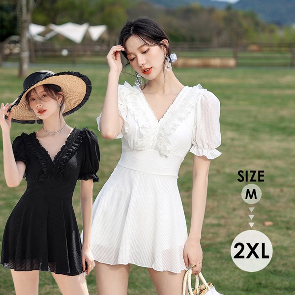 【レビュー投稿で+5%還元】ワンピース水着 体型カバー レディース 水着 ぽっちゃり 大きいサイズ 半袖 ガール 可愛い 痩せ見え リゾート 温泉 ビーチ プール 海 水泳 セクシー オトナ女子 かわいい おしゃれ 韓国風 df037x0x0l9