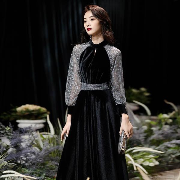ピアノ 発表会 ドレス 長袖 秋冬 ベロア 大人 ロングドレス 演奏会 結婚式 母親 ピアノ発表会 黒ドレス 袖付き キラキラ ワンピース 演奏会用ドレス パーティードレス イブニングドレス ロング丈 ミモレ丈 ショート丈 大きいサイズ カットアウト フォーマル da203x1x1zr ピアノ 発表会 ドレス 長袖 秋冬 ベロア 大人 ロングドレス 演奏会