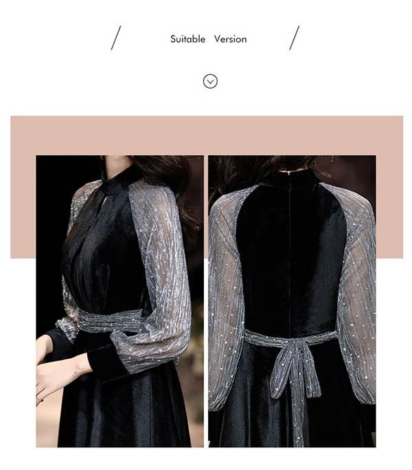 ピアノ 発表会 ドレス 長袖 秋冬 ベロア 大人 ロングドレス 演奏会