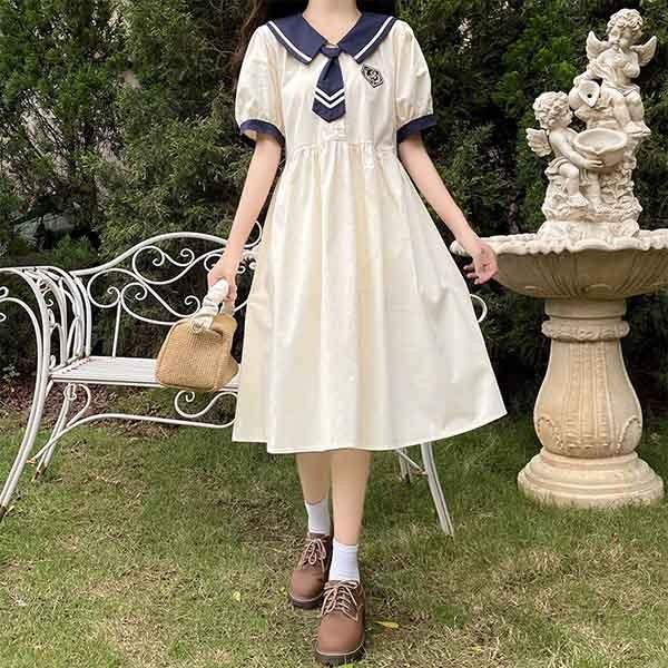 レビュー投稿で+5%還元】ワンピース ビッグカラー セーラー風 胸元