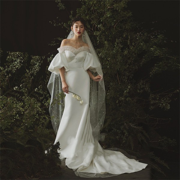 【レビュー投稿で+5%還元】花嫁 ウェディングドレス マーメイドドレス プリンセスライン 白ドレス トレーンドレス 長袖 ワンピース プリンセス シンプル 結婚式 披露宴 前撮り 後撮り 撮影用 フォトウェディング 小さいサイズ ロングドレス