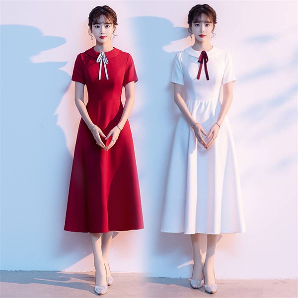 【レビュー投稿で+5%還元】高校生 女子高生 ドレス 大人 ピアノ 発表会  演奏会Aライン ホワイト レッド 半袖ドレス ワンピース パーティードレス かわいい 披露宴  二次会 ステージ 衣装 20代 30代 コンサート