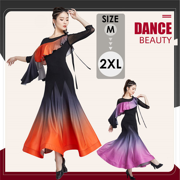 社交ダンス 衣装　モダンドレス ラテン衣装 ダンスウエア 大きい裾 競技着 練習服 ワルツ タンゴ服 インターナショナルダンス モダン