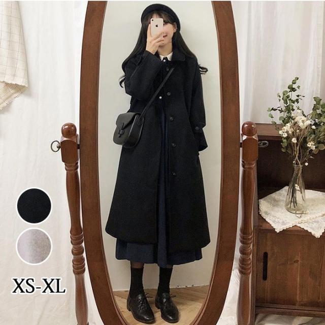 ステンカラーコート レディース 冬 大きいサイズ ロング丈 ゆったり 厚手 シンプル 黒 体型カバー オシャレ お出かけ