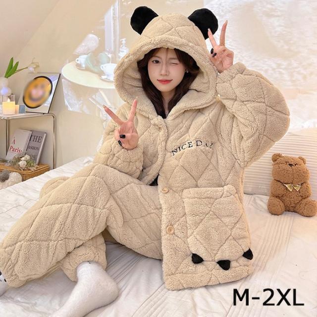 パジャマ レディース クマ耳 フード付きルームウェア ルームウェア もこもこ 動物 レディース メンズ 可愛い 冬 長袖 大きいサイズ 秋 上下セット パンツ 上下 ズボン くま パジャマ 部屋着 ふわふわ あったかの通販は 6,882円