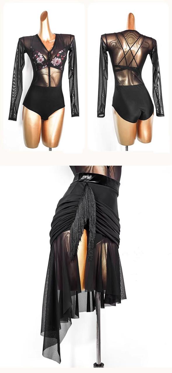 ラテン 衣装 ラテンドレス 社交ダンス衣装 ダンスウエア 黒 豪華な