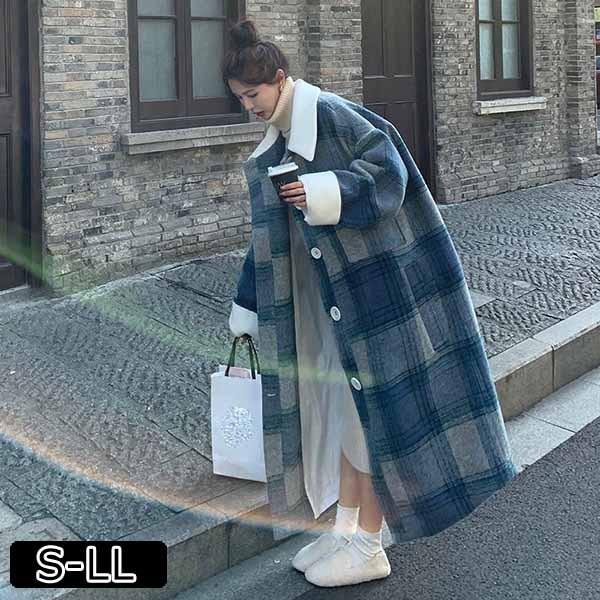 【レビュー投稿で+5%還元】ロングコート グレンチェック コート ステンカラーコート ドロップショルダー 超ロング フードなし 暖かい おしゃれ 体型カバー 中綿コート 韓国 暖かい おしゃれ 体型カバー かわいい エレガント dv081zezec6