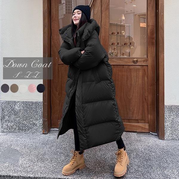 ダウンコート レディース ロング ベンチコート フード アウター ジャケット 大きいサイズ ダウンジャケット 90％ダウン シンプル 冬服 柔らかい 無地 ロングコート 暖かい 大きいサイズ 防寒性抜群