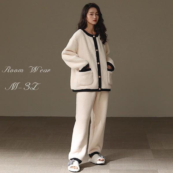 前開き 韓国 もこもこパジャマ レディース 暖かい フードなし モコモコ あったか 冬 かわいい 長袖 ルームウェア もこもこ 部屋着 寝間着 おうち時間 ふわふわ プレゼント 結婚祝い