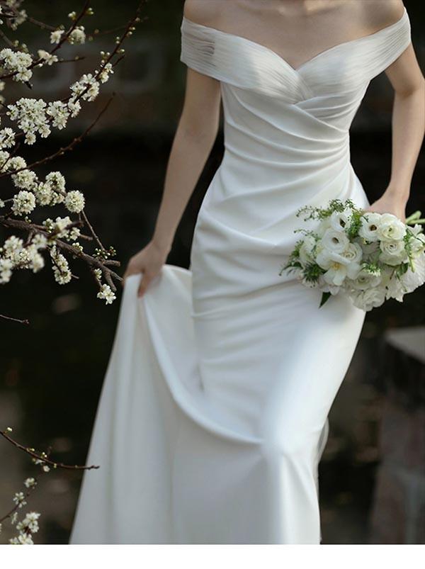 【レビュー投稿で+5%還元】ウェディングドレス ドレス 結婚式 花嫁 バックシャン オフショルダー マーメイドドレス セクシー オープンバッグ 背中開き フォト婚 レビュー投稿で+5%還元】ウェディングドレス ドレス 結婚式 花嫁