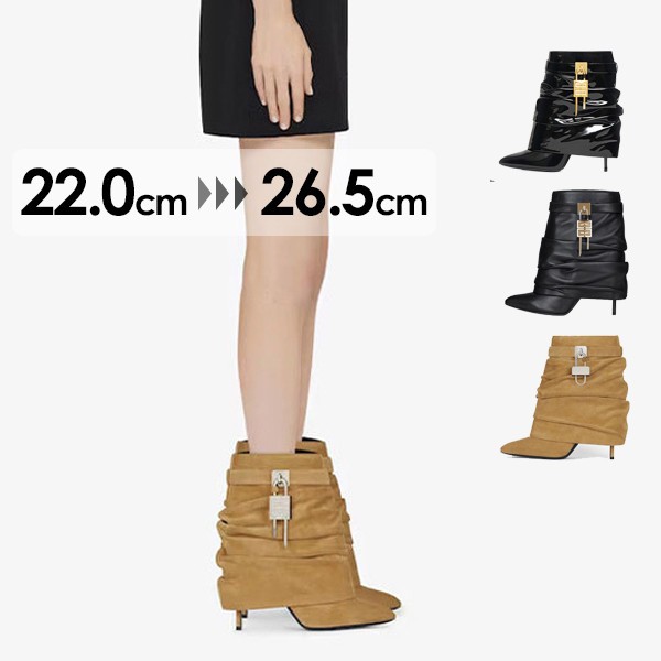 レディースブーツ 鎖飾りロック飾りブーツハイヒールシューズ ブーツ 靴 小さいサイズ 大きいサイズ ブーツdi052zuzum5