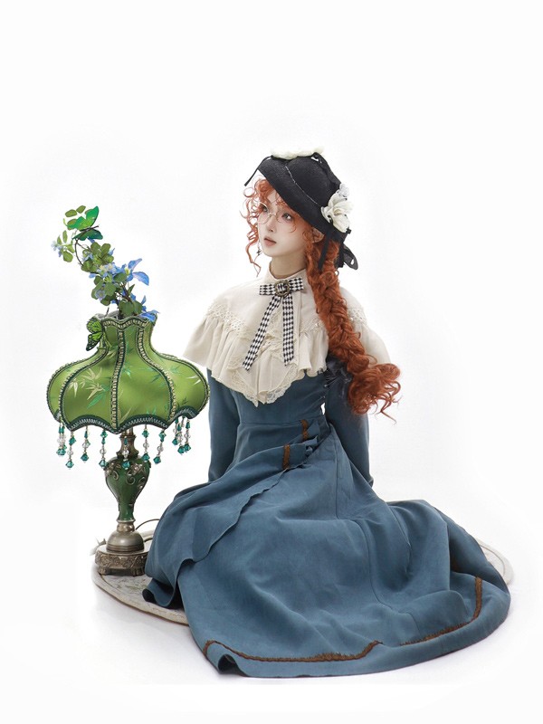 ロリータ ワンピース 長袖 ノースリーブデザイン レース付き 襟付き