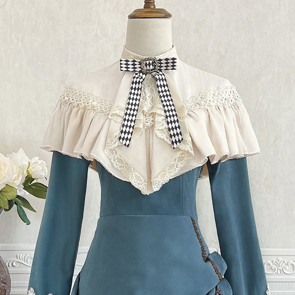 ロリータ ワンピース 長袖 ノースリーブデザイン レース付き 襟付き