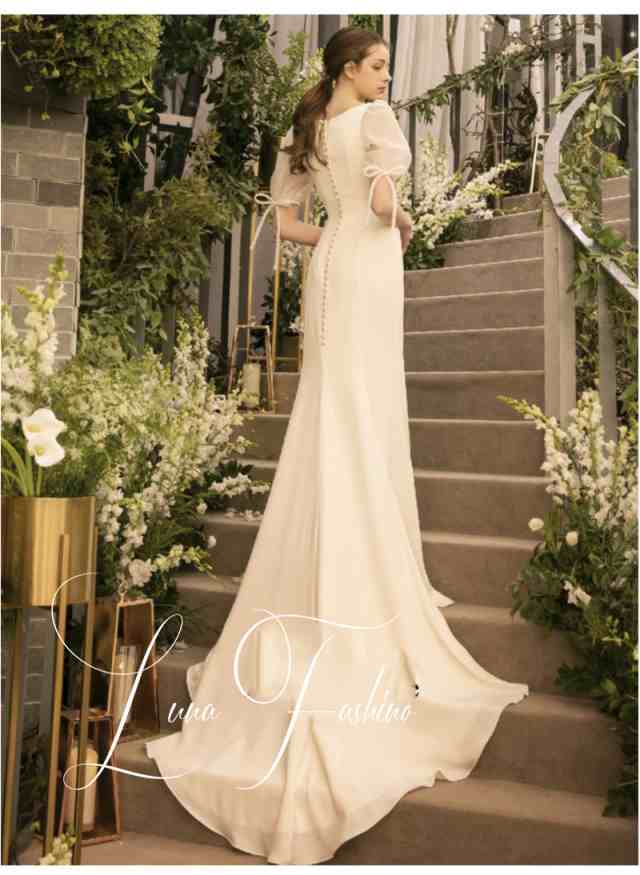 ウェディングドレス シンプル ロングドレス 結婚式 人気 二次会 ドレス