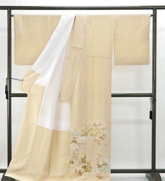 色留袖 新品仕立済 正絹 四季花扇面模様 身丈164.5cm 裄丈68cm 新品 仕立て上がり 着物 結婚式 入学式 卒業式 b1035_1