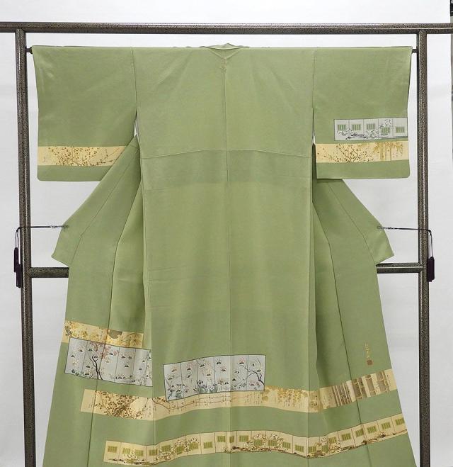 訪問着 正絹 松尾光琳作 三十六歌仙図屏風模様 身丈158cm 裄丈65.5cm リサイクル 着物 結婚式 入学式 卒業式 b4029