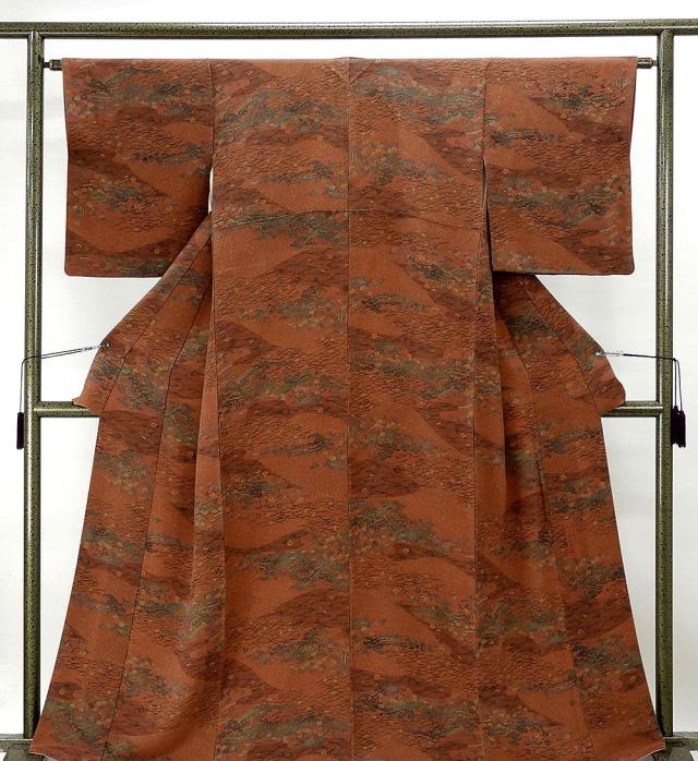 小紋 正絹 二代目南部幸雄作 四季花家屋風景模様 小紋 良品 リサイクル 着物