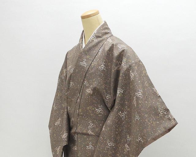 紬 正絹 幾何花模様 身丈165.5cm 裄丈64.5cm 紬 良品 リサイクル 着物