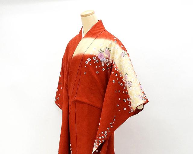 平和屋着物○訪問着 駒刺繍 絞り 草花間道 黒地 金彩 正絹 逸品