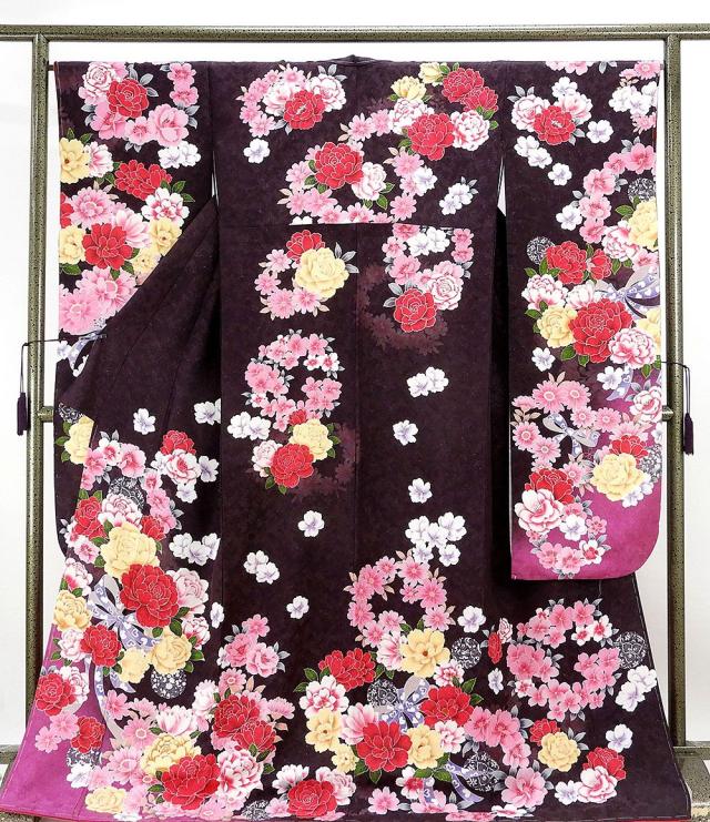 振袖 新品仕立済 正絹 薔薇リボン模様 振袖 新品  仕立て上がり  着物