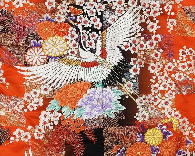 色打掛 正絹 舞鶴市松四季花模様 打掛 花嫁衣裳 婚礼 良品 リサイクル 中古 ブライダル ウエディング 着物 e3119_3