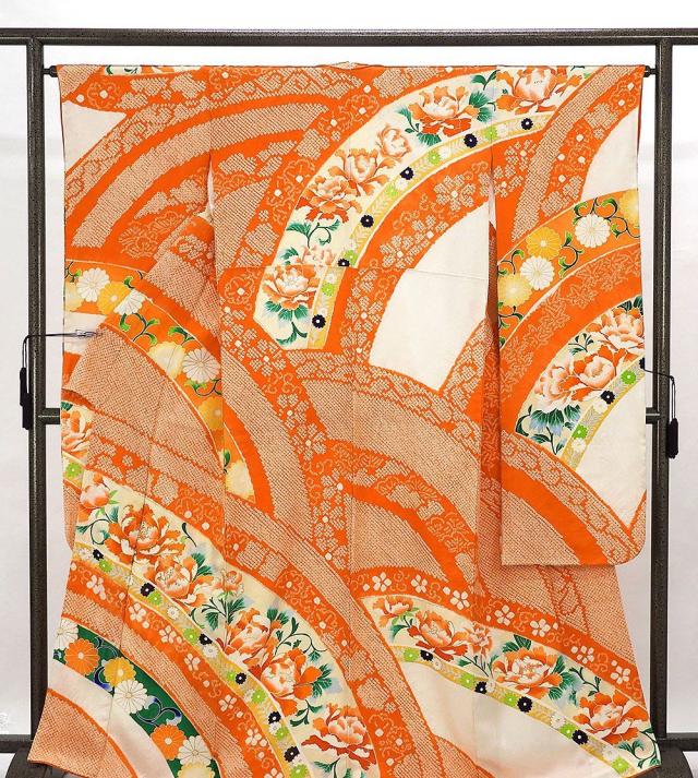 振袖 正絹 花模様 身丈164.5cm 裄丈64cm 振袖 中古 着物 成人式 結婚式 e4047の通販は