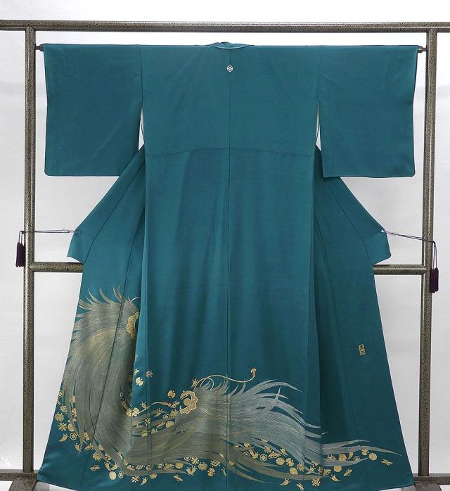 色留袖 正絹 金彩友禅 和田光正作 宝尽くし紋様 身丈158cm 裄丈64.5cm 色留袖 丸に角立井筒 一つ紋 リサイクル 着物 f4011