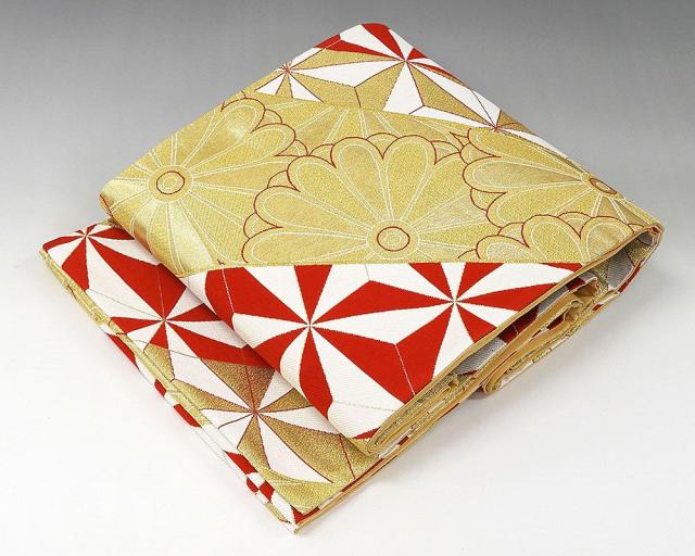 袋帯 麻の葉菊花模様 振袖用 良品 リサイクル 中古 フォーマル 礼装用 パーティー 着物 g0847