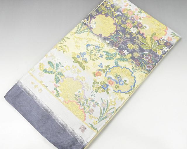 袋帯 新品仕立付き 正絹 西陣 京洛苑たはら謹製 雪輪吉祥四季花模様