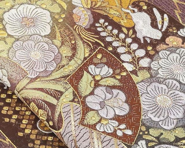 袋帯 正絹 辻が花兎扇面模様 袋帯 美品 リサイクル 中古 辻ケ花