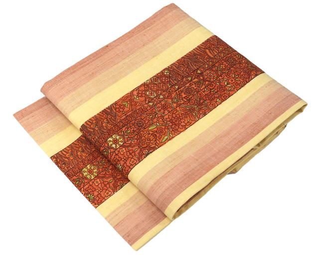 名古屋帯 正絹 縦縞唐花模様 紬名古屋帯 リサイクル カジュアル 着物 h0950